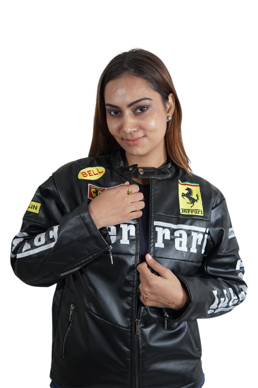 Ferrari F1 Racing Leather Jacket - Black