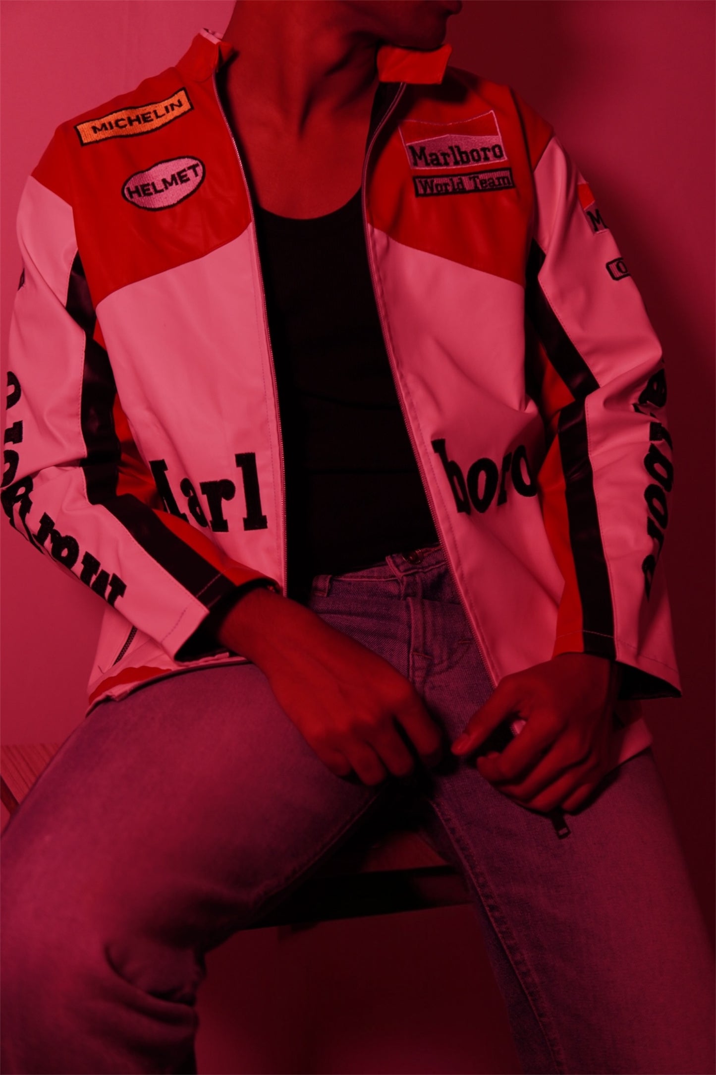 Marlboro F1 white Leather Racing Jacket
