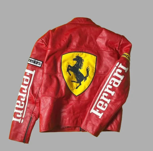 Red Ferrari F1 Racing Leather Jacket