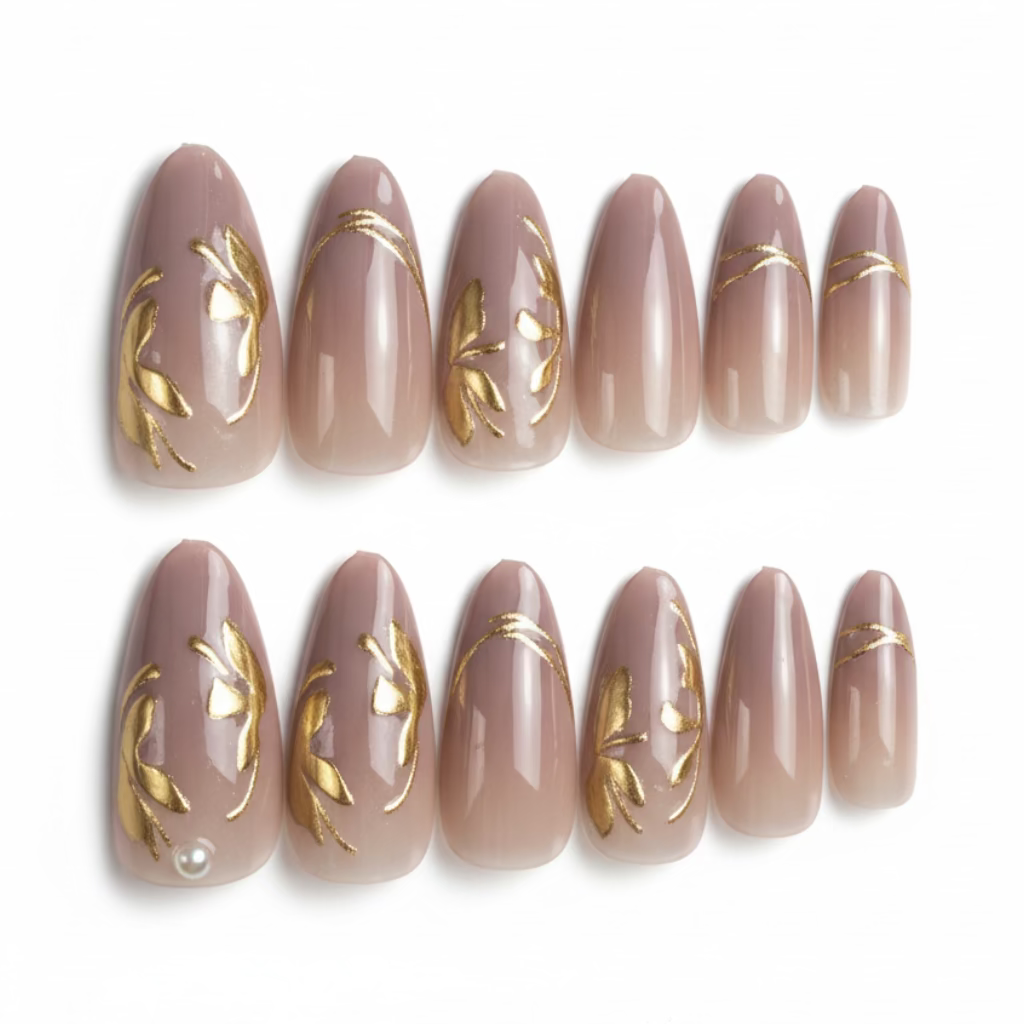 Golden Bloom Nails