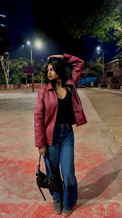 Maroon Leather Jacket – Premium Finish
