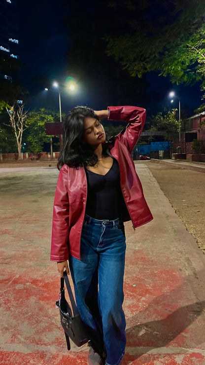 Maroon Leather Jacket – Premium Finish