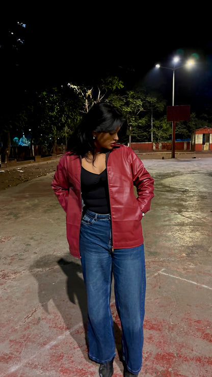 Maroon Leather Jacket – Premium Finish