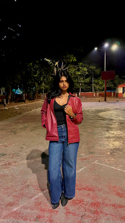 Maroon Leather Jacket – Premium Finish