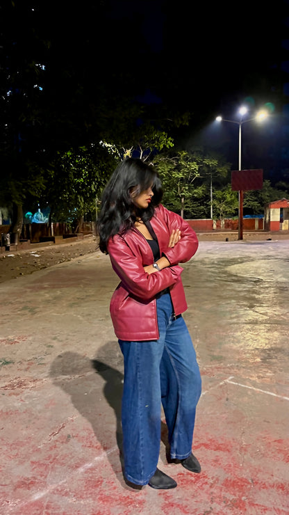 Maroon Leather Jacket – Premium Finish