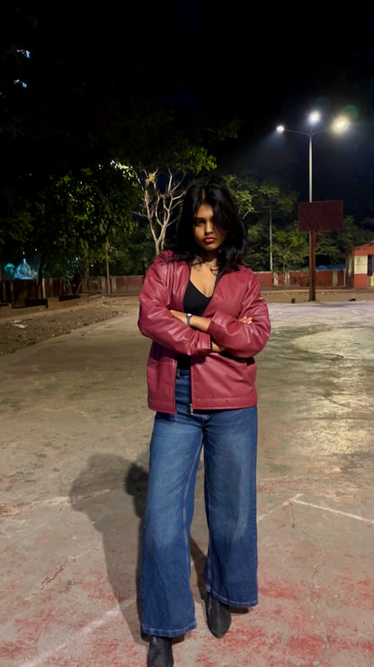 Maroon Leather Jacket – Premium Finish