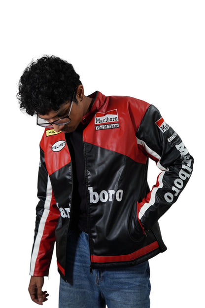 Marlboro F1 Black Leather Racing Jacket