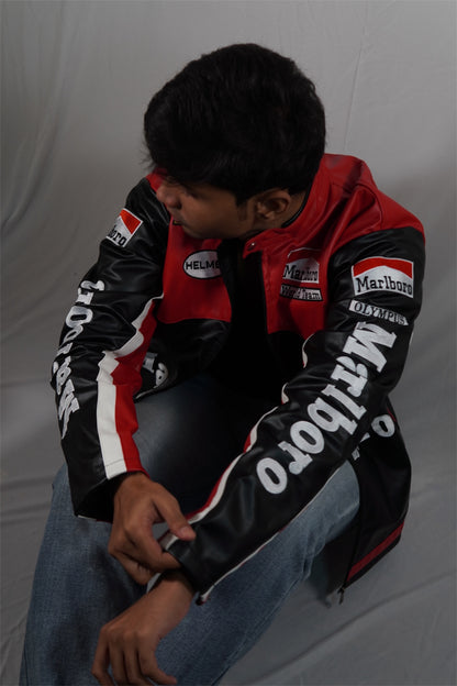 Marlboro F1 Black Leather Racing Jacket