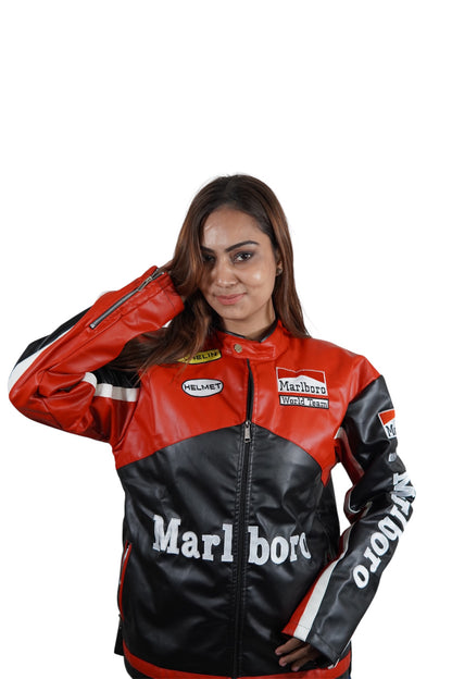 Marlboro F1 Black Leather Racing Jacket