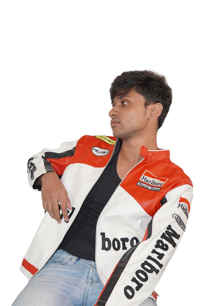 Marlboro F1 white Leather Racing Jacket