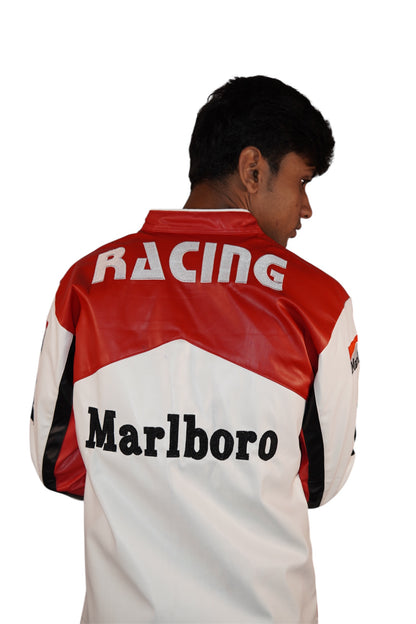 Marlboro F1 white Leather Racing Jacket
