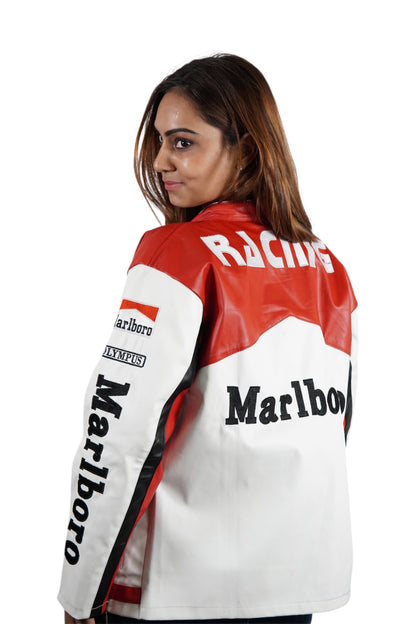 Marlboro F1 white Leather Racing Jacket